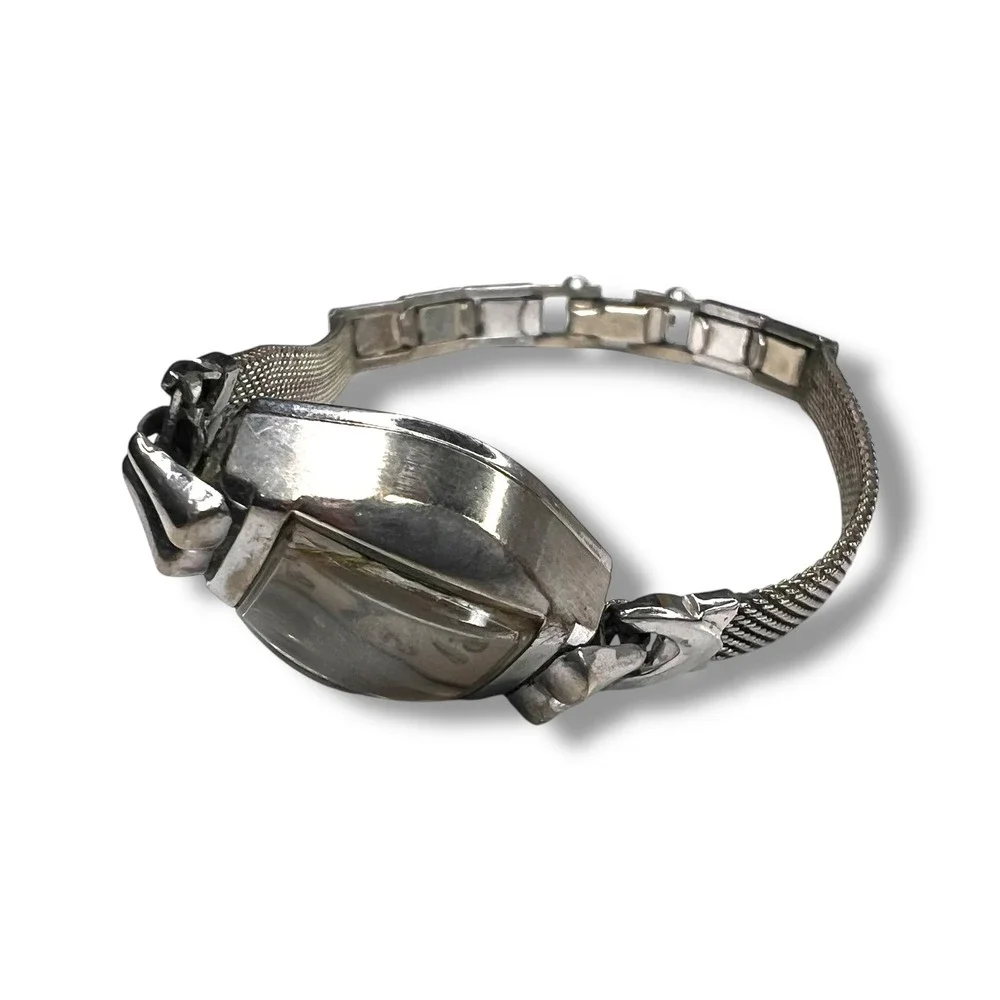 Vintage Benrus Womens Watch Wind Up Silver Tone 10k RGB Swiss Stretch‎ Band